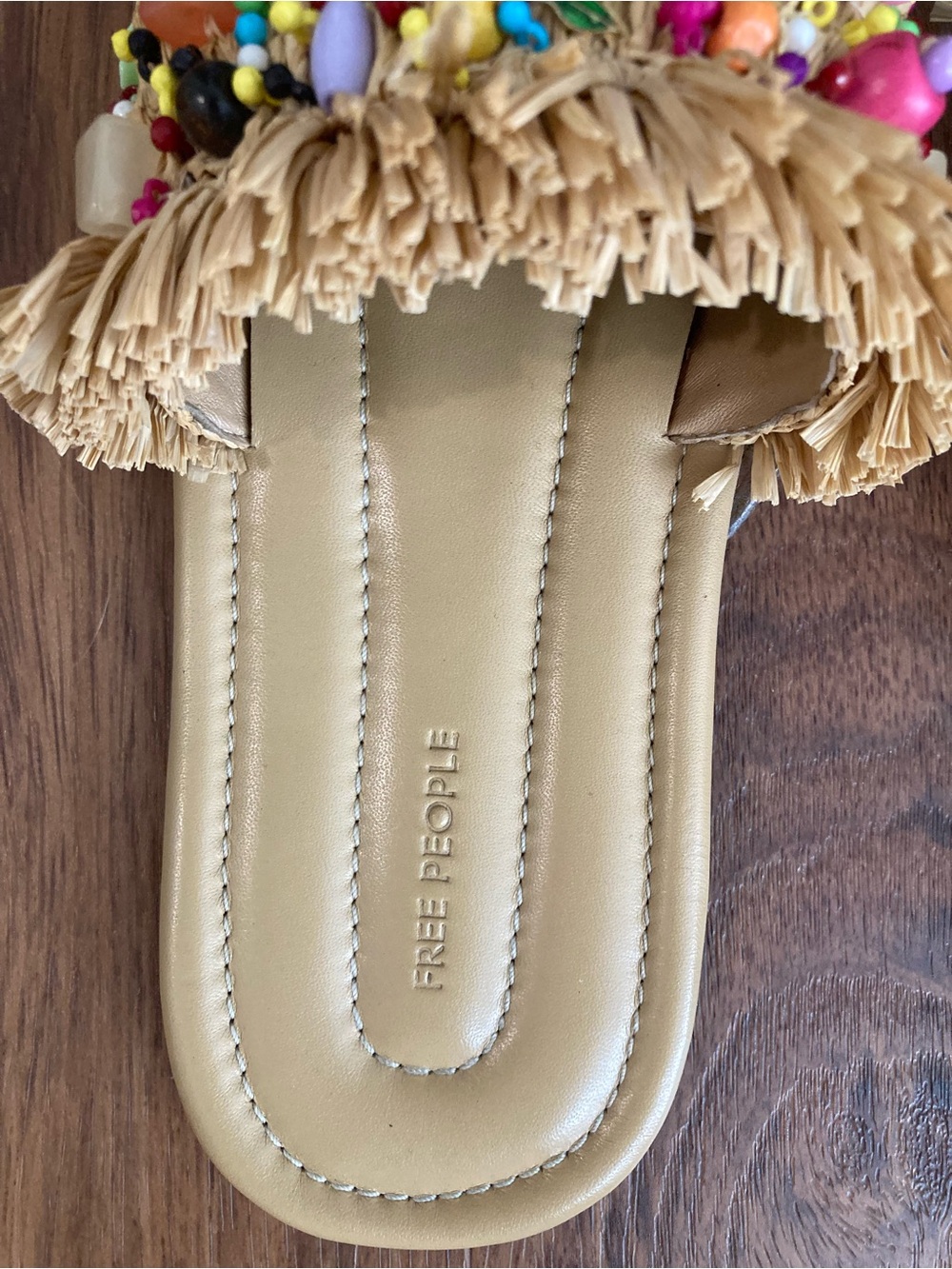 Free People Beige Raffia Slide Sandals with Multicolor Bead Embellishments - Picture 3 of 9